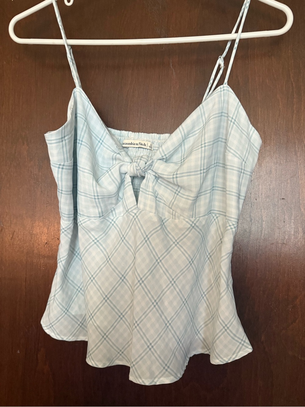 Abercrombie & Fitch Pale Blue Plaid Tie-Front Cami